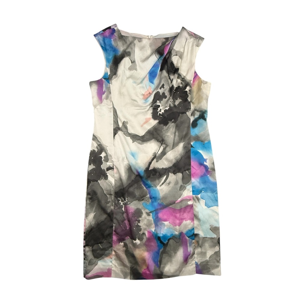 Ann Taylor Dress Women's 14 Watercolor Sleeveless Shift Lined Zip Back